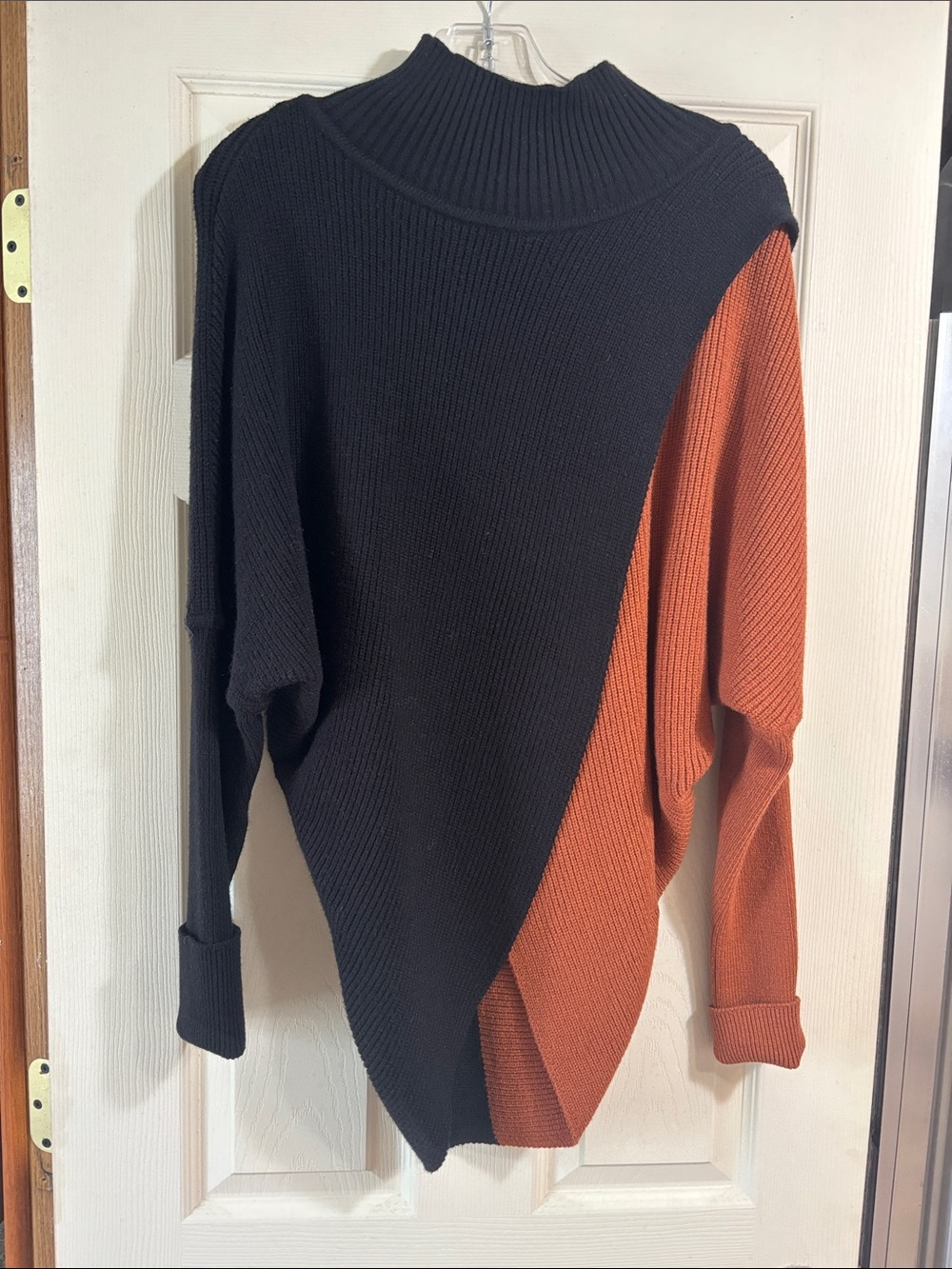 Elan Black and Rust Orange Colorblock Turtleneck Sweater